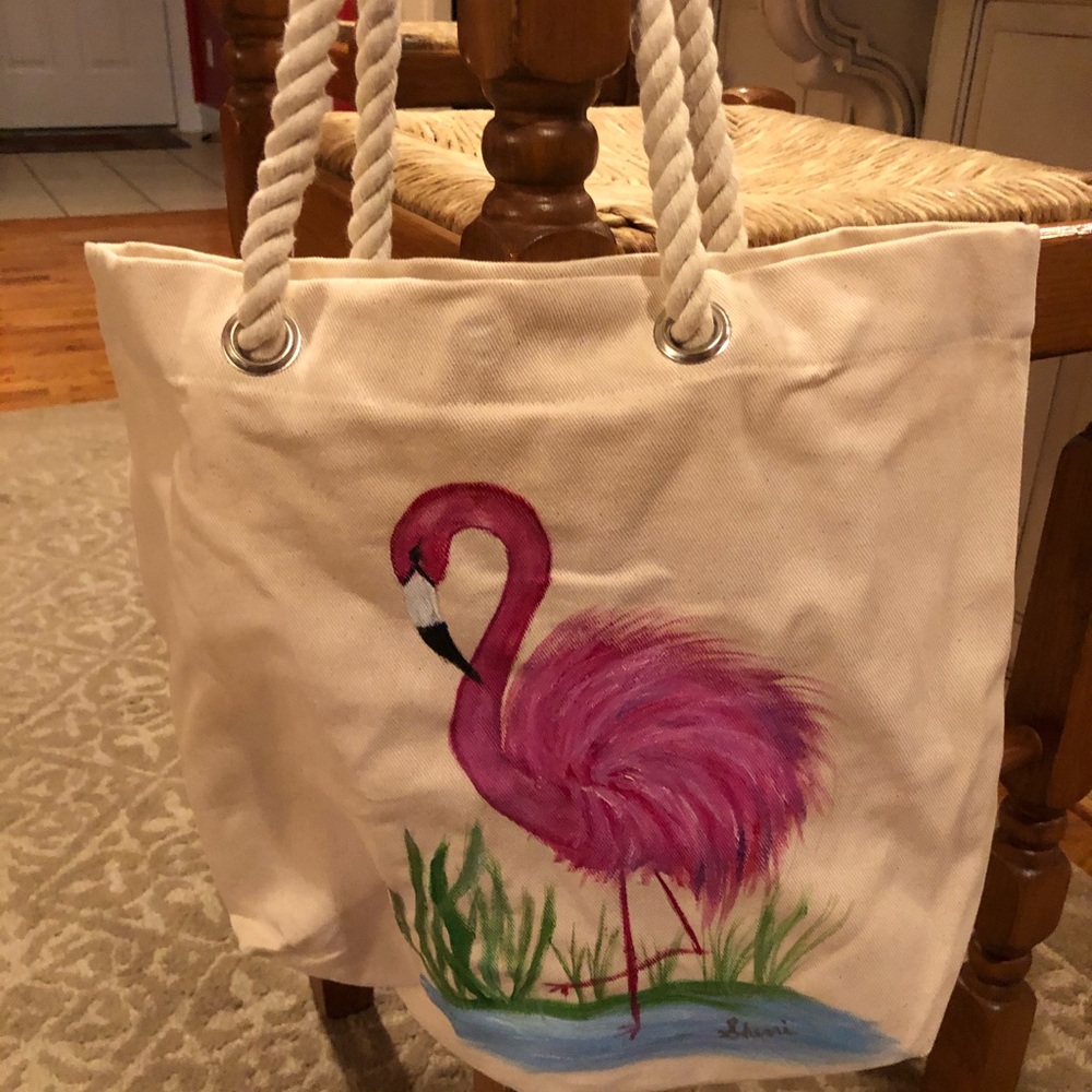 Flamingo Canvas Bag with Rope Handles